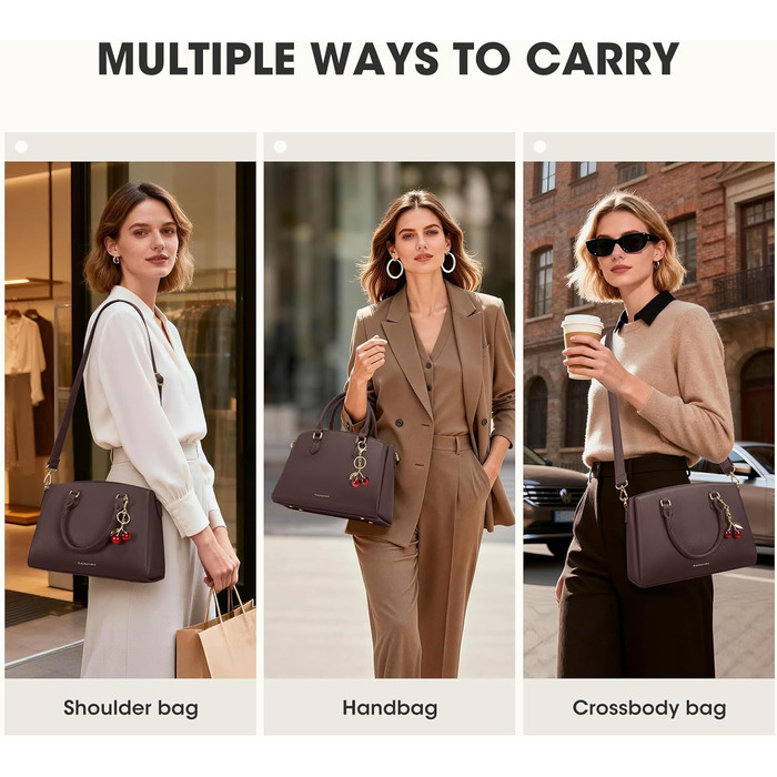 Сумка жіноча RAINSMORE середнього розміру з PU шкіри, для планшета 11 дюймів, з плечовим ременем, для роботи та міста (кава)