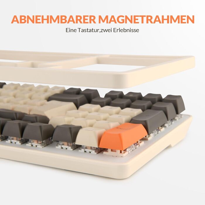 Механічна клавіатура Rii бездротова, геймерська Bluetooth, Tri-Mode 75%, QWERTZ, 20 режимів RGB-підсвічування (BT5.0 + 2.4GHz + кабель), Blue Switch