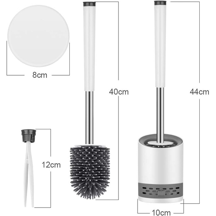 Набір для туалету: щітка з тримачем Silikon, довга ручка, швидке висихання, для ванної кімнати/гостьового WC, монтаж на стіну/стоячи (білий & чорний)