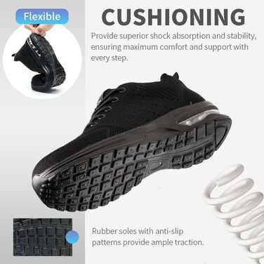 Захисні черевики Nasogetch для жінок та чоловіків з металевим капами, робочі черевики, спортивні, дихаючі, чорні, 36 EU