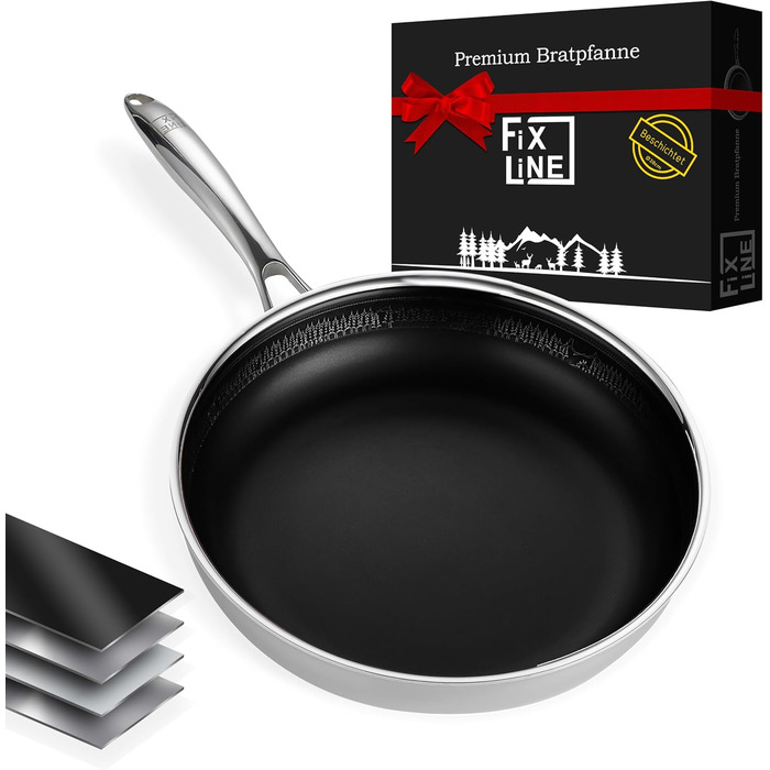 FIXLINE Black Forest Frying Pan 28cm - RED Design - Scratch-Resistant PTFE-Free Coating - Compatible with All Cooktops (including Induction) - Oven Safe up to 250°C - Easy Cleaning - Ideal Gift