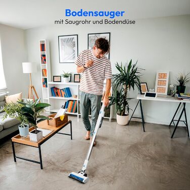 MEDION MD11515: Бездротовий акумуляторний пилосос 2-в-1 (білий) з насадкою для підлоги та трубою, BLDC мотор, HEPA 13 фільтр, 20 kPA, станція зарядки