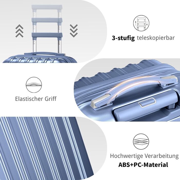 Набір валіз LALAHO 3 шт. з жорстким корпусом, великий дорожній набір, валізи з колесами, ABS+PC, ручна поклажа, набір валіз з жорстким корпусом, м'ятно-зелений (сіро-блакитний)