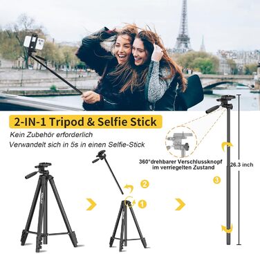 KINGJOY Штатив для камери та смартфона, 180см, з пусковим заходом, для Canon, Nikon, Action Camera, з тримачем для планшету