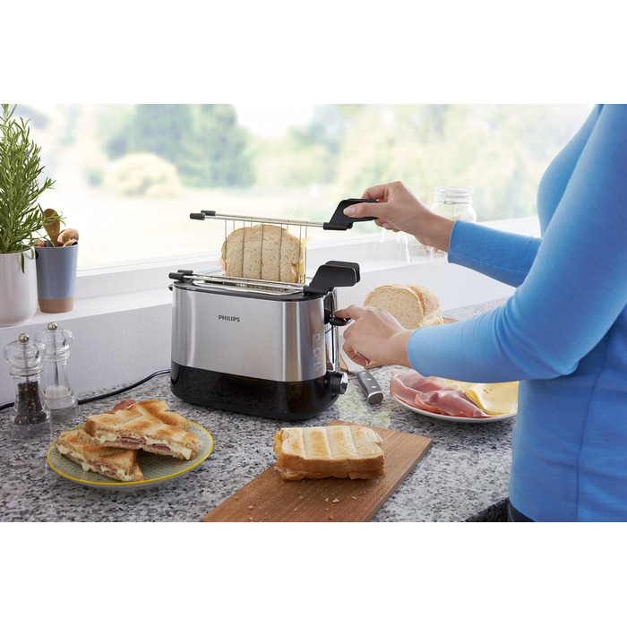 Philips HD2639/90 – Toaster (730 W, extra wide slot, sandwich accessory), Black and Silver
