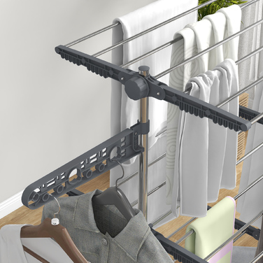 HOMCOM Clothes Dryer Tower Clothes Rack with Wheels, 3 Levels, Foldable Standing Dryer with Side Wings, Clothes Tower, Steel, Grey | Aosom