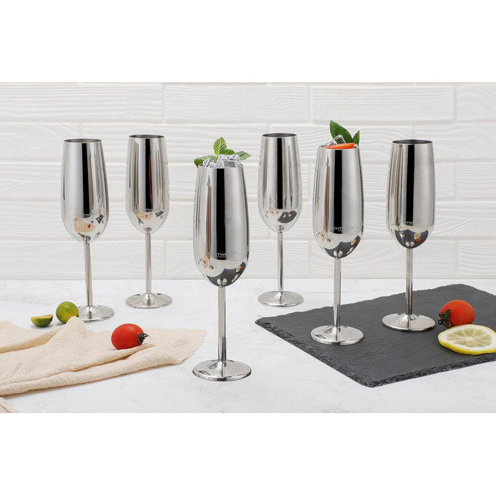 Набір келихів для шампанського та ігристих вин з нержавіючої сталі, 6 шт, 250 мл, Gold Edition