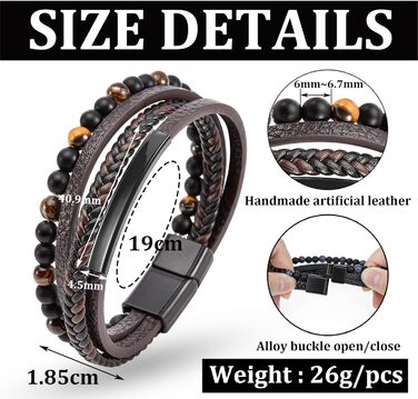 Чоловічий шкіряний браслет: стильний аксесуар для чоловіків. Браслет на руку з натуральної шкіри, 19-23 см, коричневий/чорний. Ідеальний подарунок на День батька.