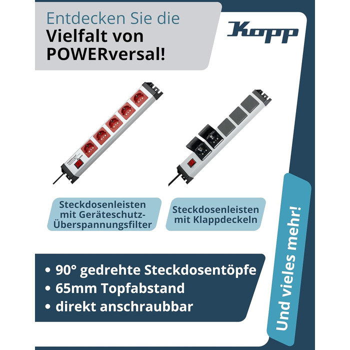 Мережевий фільтр Kopp POWERversal 4-fach, срібно-чорний, IP20, 1.4м, кут 90°