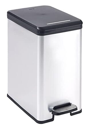 Сміттєвий кошик Curver Deco Slim 40 л, пластиковий, чорний/сріблястий металік, 39.3 x 25 x 60.7 см