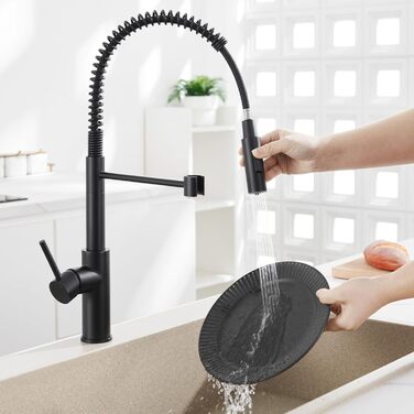 Змішувач кухонний CECIPA з витяжною лійкою, чорний, нержавіюча сталь, 360° обертання, 2 режими струменя