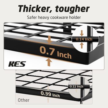 KES Double Kitchen Shelf Pan Holder Kitchen Utensil Holder Kitchen Pan Holder with 12 Hooks Hanging Shelf Pot Wall Shelf 75CM Wall Mounting Matt Black, KUR215S75B-BK