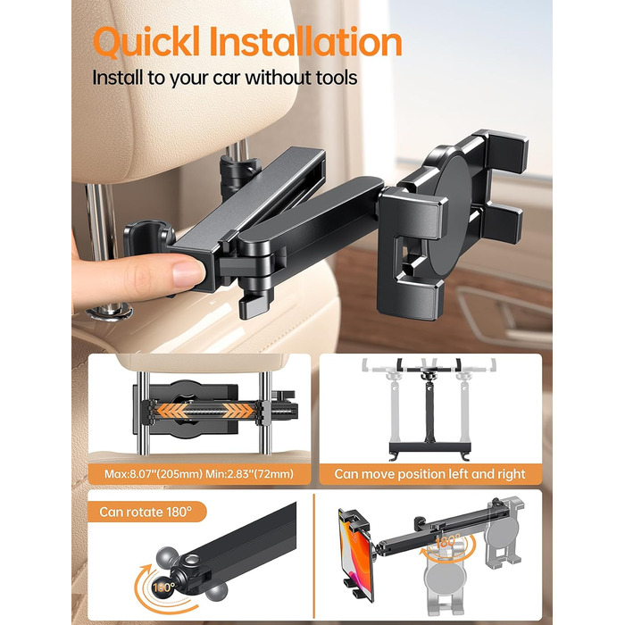 Універсальний тримач для планшета в авто Coolpow: кріплення на спинку сидіння, регульований, 360° обертання, сумісний з iPad, Samsung Tab, смартфоном (4.7-13 дюймів)