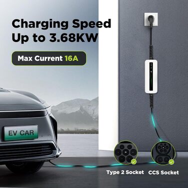 Morec Mobile Wallbox 11 кВт Кабель Typ 2 6-16A 380V для електромобілів з CEE-штекером 6м + сумка
