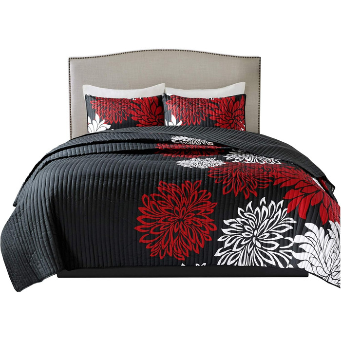 Комплект постільної білизни Comfort Spaces Enya CS14-0064, 3-частинний, квітковий принт, сірий, Kingsize (Full/Queen, 229x229 см)