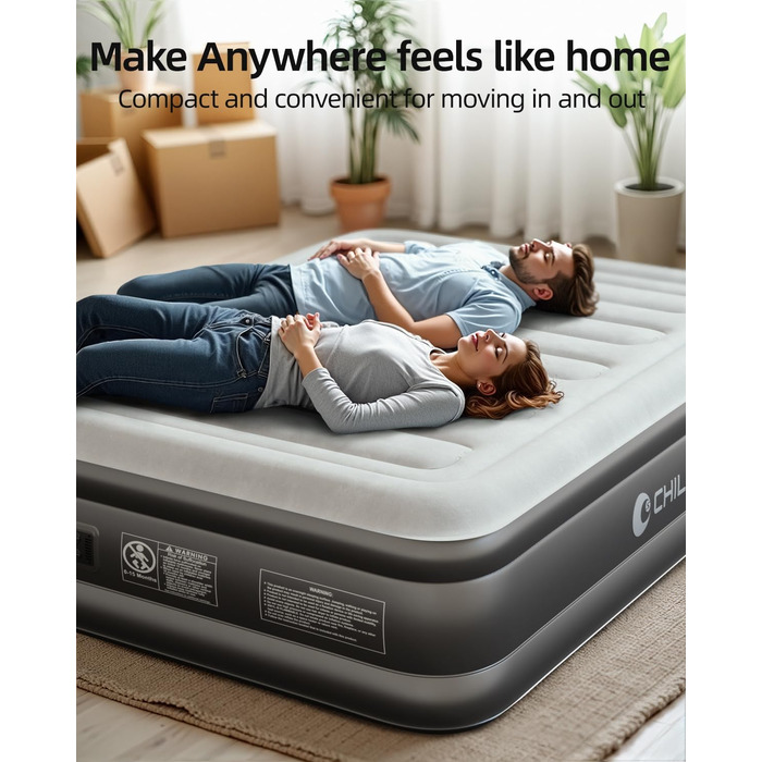 Надувне ліжко CHILLSUN® з електричним насосом, 203x152x46 см, для кемпінгу та гостей (подвійне)