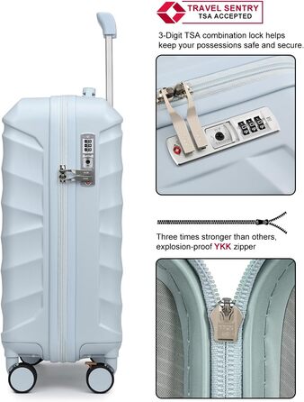 Набір валіз Sea Choice 5 в 1 з ABS-пластику: велика місткість, TSA-замок, ручна поклажа. Включає: валіза-тележка, сумка для подорожей, косметичка. Колір: м'ятно-зелений