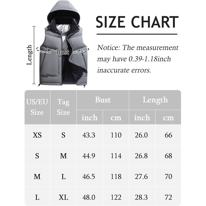 Чоловіча зимова жилетка AIEOE з PU-матеріалу, без рукавів, Outdoor-куртка з капюшоном, термо-стеганий жилет, тепла, з утеплювачем, водонепроникна (L, сірий)