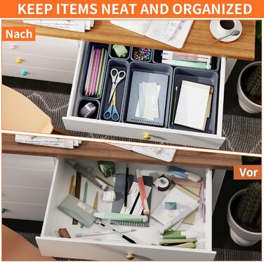 45-Piece Drawer Organizer Set for Office with 3 Sizes, Vanity Makeup Organizer Drawer, Storage Desk Organizer Drawer System for Kitchens, Bedrooms, Bathrooms, Office, Gray