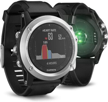 Годинник Garmin Fenix 3 GPS Multisport з мінеральним склом, срібний корпус, чорний ремінець та пульсометром на зап'ясті
