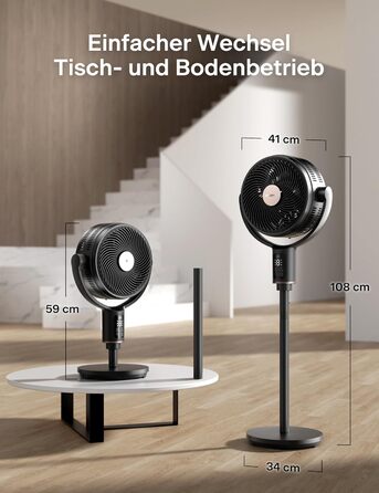 PELONIS Smart вентилятор підлоговий з осциляцією, DC мотор, 9 швидкостей, 26dB, регульована висота 36-110см, 9H