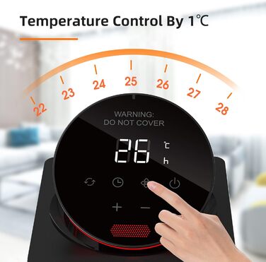 Електричний керамічний обігрівач OMISOON 2000W з термостатом, 4 режими, енергозберігаючий, тиха робота, сенсорне LED-управління, 90° обертання, таймер до 24 годин, дистанційне керування, для дому