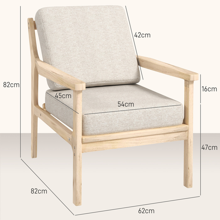 HOMCOM Armchair Lounge Chair with Linen Look, Armrests, Padded Recliner with Wooden Legs, Removable Cushions, Upholstered Chair for Bedroom, Living Room, Beige | Aosom