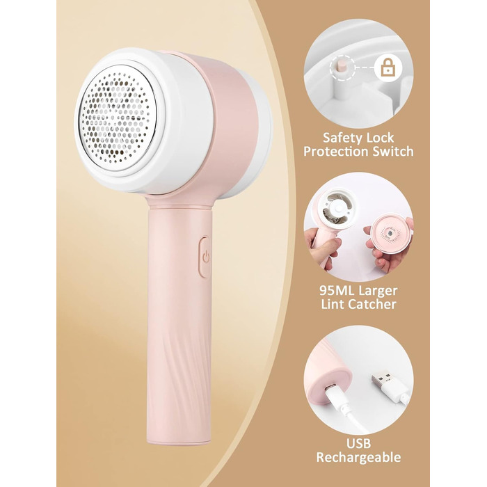 Електричний видалення ворсу LtYioe: портативний, USB, з магнітною адсорбцією, потужний, для різних тканин (рожевий)