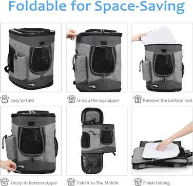 Рюкзак для тварин Kritter Planet з сітчастими вікнами, дихаючий та складаний мішок для собак та котів, знімний внутрішній килимок для тварин, для походів, велосипедів, активного відпочинку, 7 кг цуценят (Чорний)