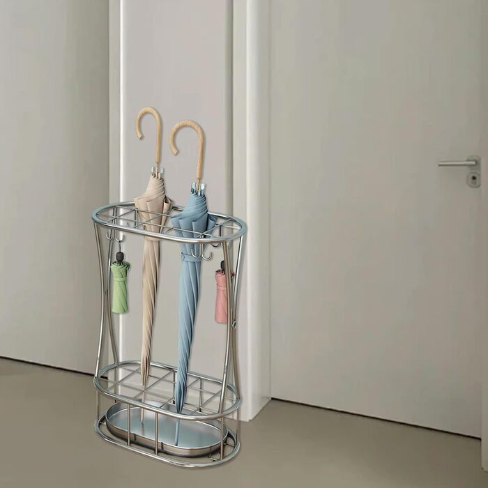 Металева підставка для парасоль та тростинок Shakub, 2 слоти, срібляста, 25x25x50 см