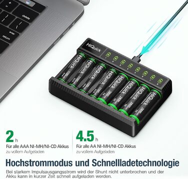 Зарядний пристрій HiQuick для акумуляторів AA AAA, 8 слотів з LED-дисплеєм, для NI-MH/NI-CD акумуляторів (без акумуляторів)