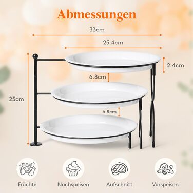 Lifewit 3-Tier Serving Tray, Round Serving Plates, White Reusable Food Trays with Display Stand for Buffets, Snacks, Vegetables, Fruit, Cookies, Dessert, Party Supplies, Black
