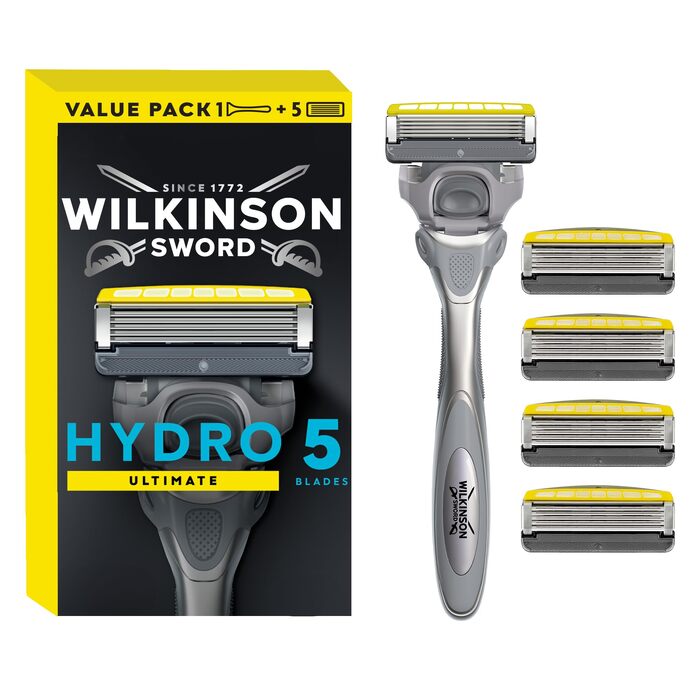 Бритва для чоловіків Wilkinson Sword Hydro 5 Ultimate: бритвенна система з 5 змінними касетами, зволожуючим гелем та технологією амортизації
