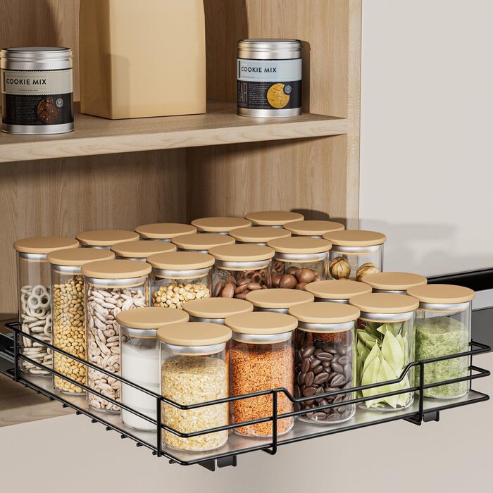 AIRUJIA Pull-Out Spice Rack, 2-Tier Dish Cabinet Organizer, Spice Rack Cabinet, Spice Rack, Lift-Up Sink Shelf, Spice Organizer for Kitchen, L26.4*W23.2*H23CM (L27*W27.2*H6CM - Single Layer)