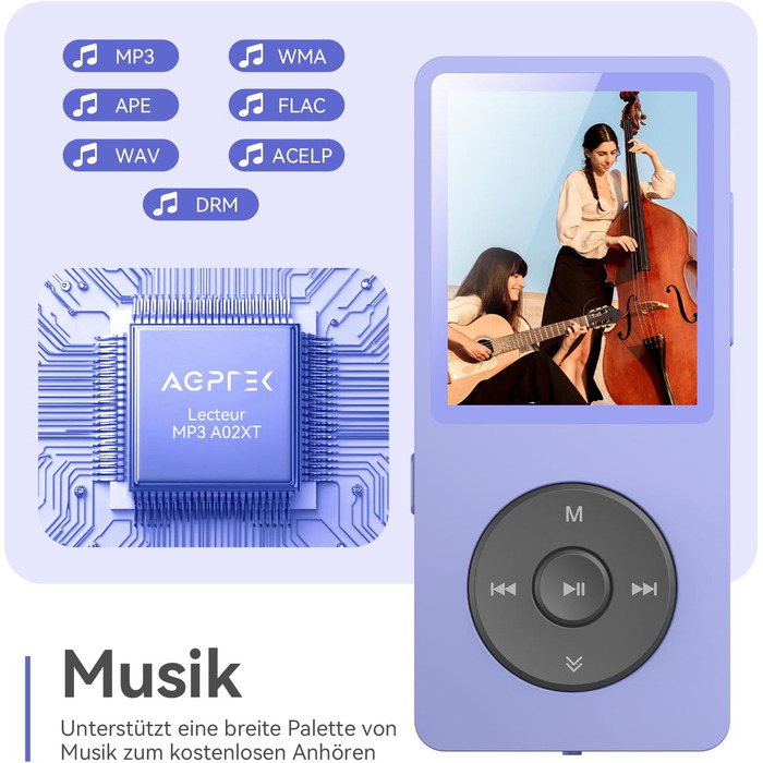 MP3 плеєр AGPTEK 32GB Bluetooth 5.3, 1.8