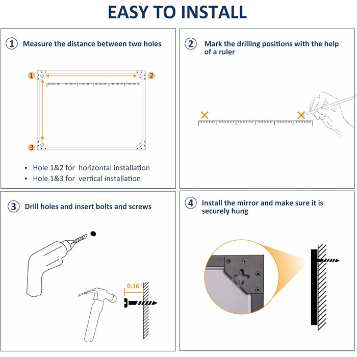 WEER Дзеркало для ванної кімнати чорного кольору з металевим каркасом, 61 x 81 см, прямокутне, з матовим покриттям, з закругленими кутами, з гартованого скла, стійке до корозії