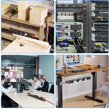 Мережевий фільтр 10 розеток з захистом від перенапруги, поворотний на 360°, для кріплення на стіну, кабель 1,8м, 16A/4000W, для офісу та дому, чорний