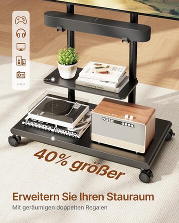 Підставка для телевізора на колесах з кріпленням для саундбару, 50-90 дюймів, до 70 кг, регульована висота та нахил, MAX VESA 600x400 мм