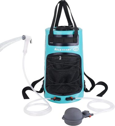 WILD HEAT Camping Shower 12L Portable Shower for Camping with Foot Pump and Shower Bag Backpack for Camping (22L, Turquoise)