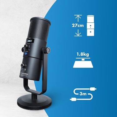 M-Audio Uber Mic - USB конденсаторний мікрофон для геймінгу, стрімінгу, подкастів та студійних записів. 4 характеристики спрямованості, кнопка вимкнення мікрофона, вихід для навушників