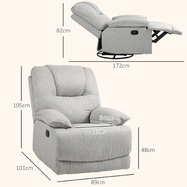 HOMCOM Recliner TV Chair with Reclining Function, Footrest, TV Chair with Pocket Spring, Linen Look, Armchair for Living Room, Grey | Aosom