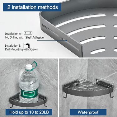 GERUIKE Shower Shelf Shower Caddy Corner No Drilling Wall Mount Adhesive Pad Grey Matte Aluminum 2 Pack Shower Gel Shampoo Holder Corner Shelf Corner Rack for Shower Bathroom Kitchen