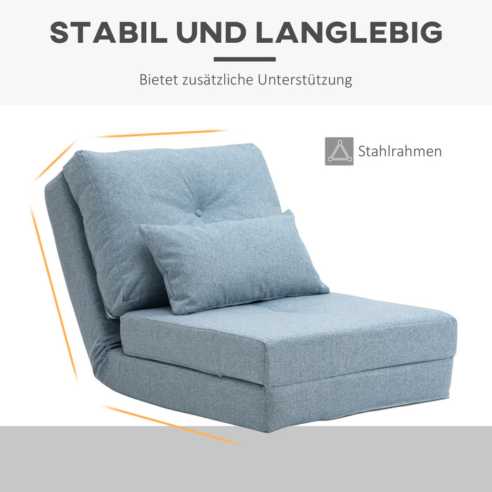 HOMCOM Floor Recliner 2-in-1 Folding Bed with Adjustable Backrest, Floor Sofa with Decorative Cushions, Floor Seat Cushion for Living Room, Bedroom, Linen, Sky Blue | Aosom