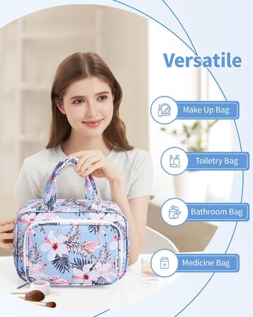 Косметичка для жінок велика, культиваторський мішечок, велика сумка для косметики, чоловіча сумка для туалету, велика сумка для макіяжу (Бежевий фламінго) (Y-aqua Flamingo)