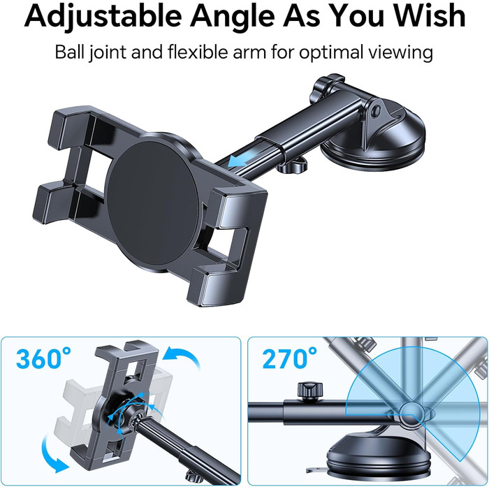 Тримач для планшета Coolpow в авто: міцний кріплення, 360° обертання, сумісний з iPad, Samsung Tab, Switch (4.7-12.9 дюймів)