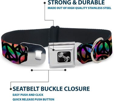 Нашийник для собак Buckle-Down Peace Psychedelic - 1' (2.5 см) ширина, обхват шиї 38-66 см, великий, багатокольоровий