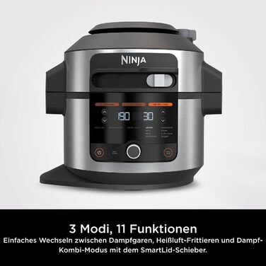 Ninja Foodi Multi-Cooker with SmartLid, 6L, 11-in-1 MultiCooker, Pressure Cooker, Air Fryer, Slow Cooker, Grill, Bake, Stainless Steel, OL550EU 11-in-1 MultiCooker, 6 L Stainless Steel