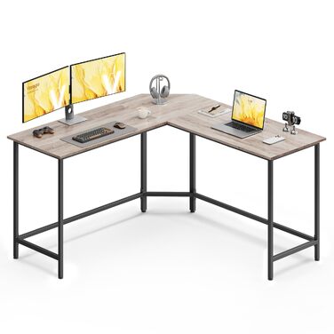 Кутовий письмовий стіл VASAGLE L-подібний комп'ютерний стіл, 140 x 140 x 74,7 см (колір: сіро-бежевий + чорний)