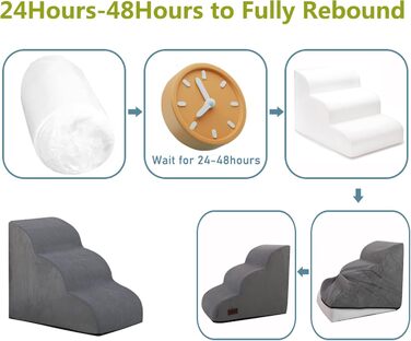 Сходинки для собак: широкі, 4 сходинки, 50 см, для маленьких собак, з високощільним пінопластом, знімний чохол, неслизьке дно, 51x72x41 см