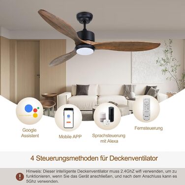 Стеляний вентилятор Ovlaim з підсвічуванням, пультом керування, DC мотор, 3 лопаті, 132 см, для вітальні/спальні, натуральний колір/срібло